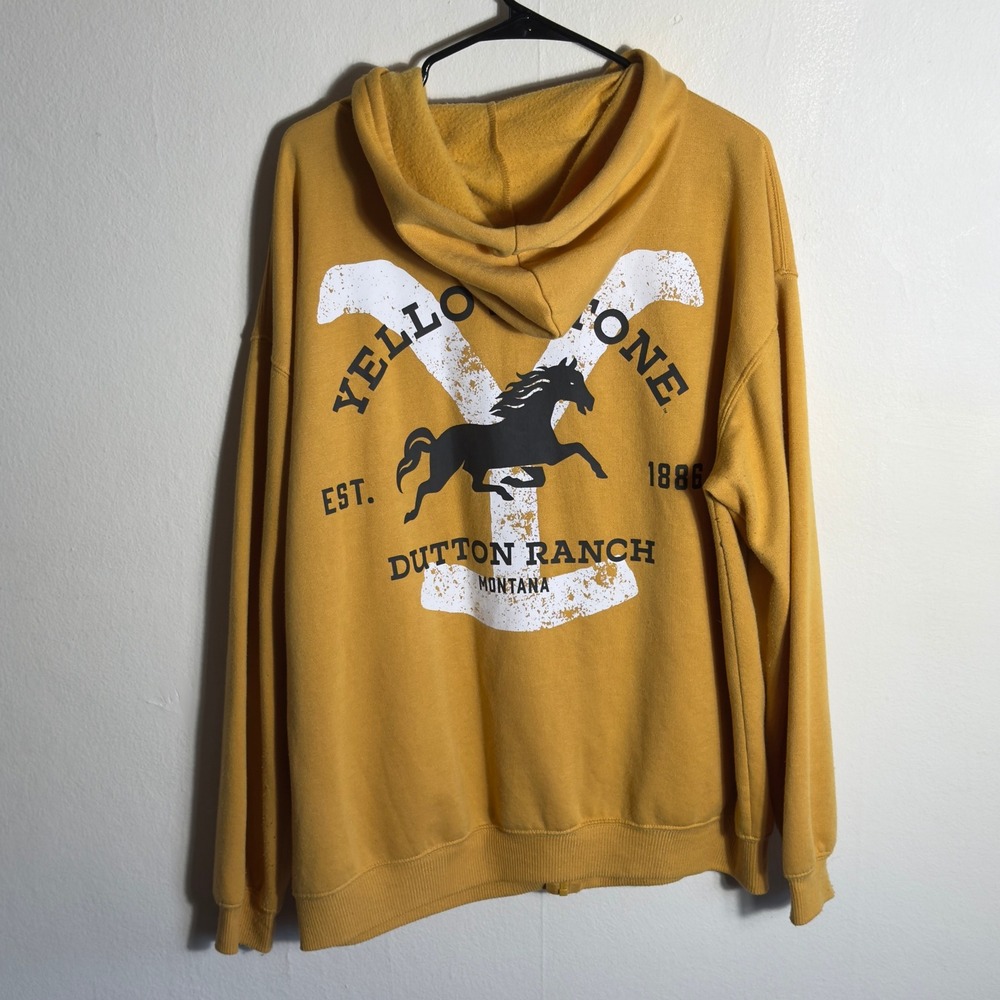 Yellowstone‎ Dutton Ranch Montana Full Zip Hoodie Sweatshirt Yellow Women's 1X